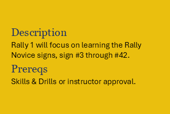 Book Rally 1 - Novice Signs